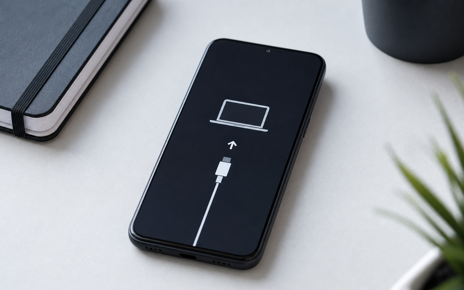 Illustrative photo of a smartphone displaying recovery, update, diagnostics, and erase symbols